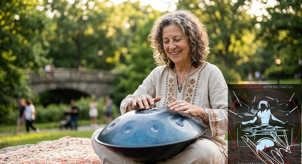 Student playing a handpan during a percussion and handpan lesson in Canberra with Symmetrical Drumming Australia.