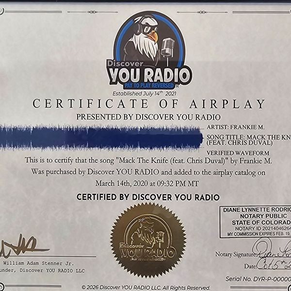 Certificate of Airplay (Physical Copy)
