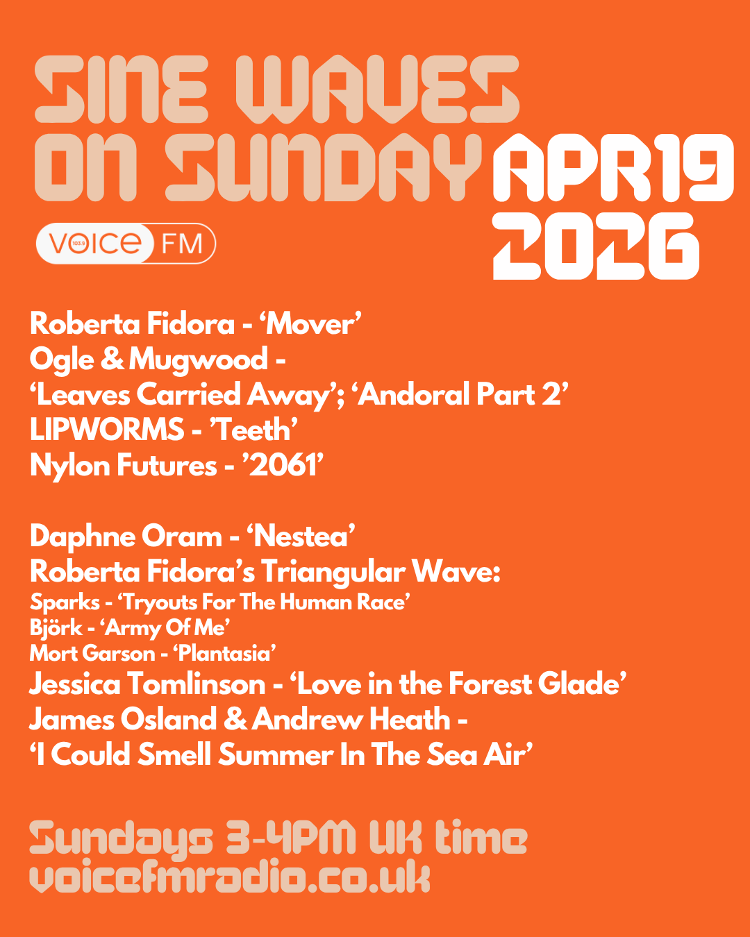 Sine Waves on Sunday tracklist for April 19th 2026.