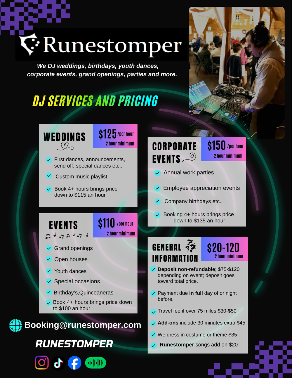 DJ, hiring, custom music, wedding DJ, corporate event, discount, dee-jay