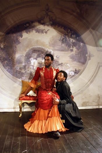 Mother (Ademide Akintilo) and Brother Como (Elijah Coleman) George Sand's GABRIEL — Christopher Cartmill (director), Maximo Grano de Oro (lighting design), Sophie Philips-Roberst (costume design), Dave Mortelito (set design) photo by Allegra Heart
