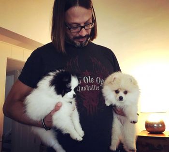 Jimmy Sammarco & his two pups Jimmy Sammarco, the video editing talent for our Peace Prayer music video

