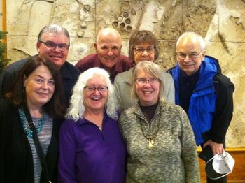 Kirtan volunteers we love to love! Top L-R: Joe Tretow, Randy Keltner, Lata Masa, Dale Buegel; Front L-R: Susan Lindell, Nancy Giannos, Kathy Scott
