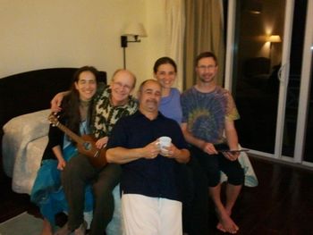 Enjoying ourselves at the Sivananda Ashram Bahamas Holly Haebig, Tim Maher, Michael Kashou, Ragani, Dave Blessum
