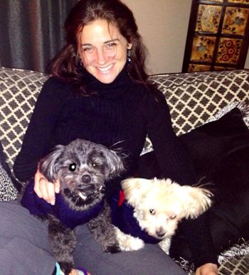 With Lily & Roxie... cute doggies! (And no, Lily doesn't have a black eye-- the app did that!)
