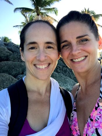 Holly Haebig & Ragani on beach at Sivananda Ashram Bahamas
