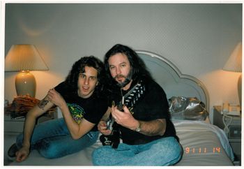 J.J. Vicars and Randall Hall passing J.J.'s Greco Firebird I back and forth late into the evening/morning after Skynyrd's third and final Tokyo show.
