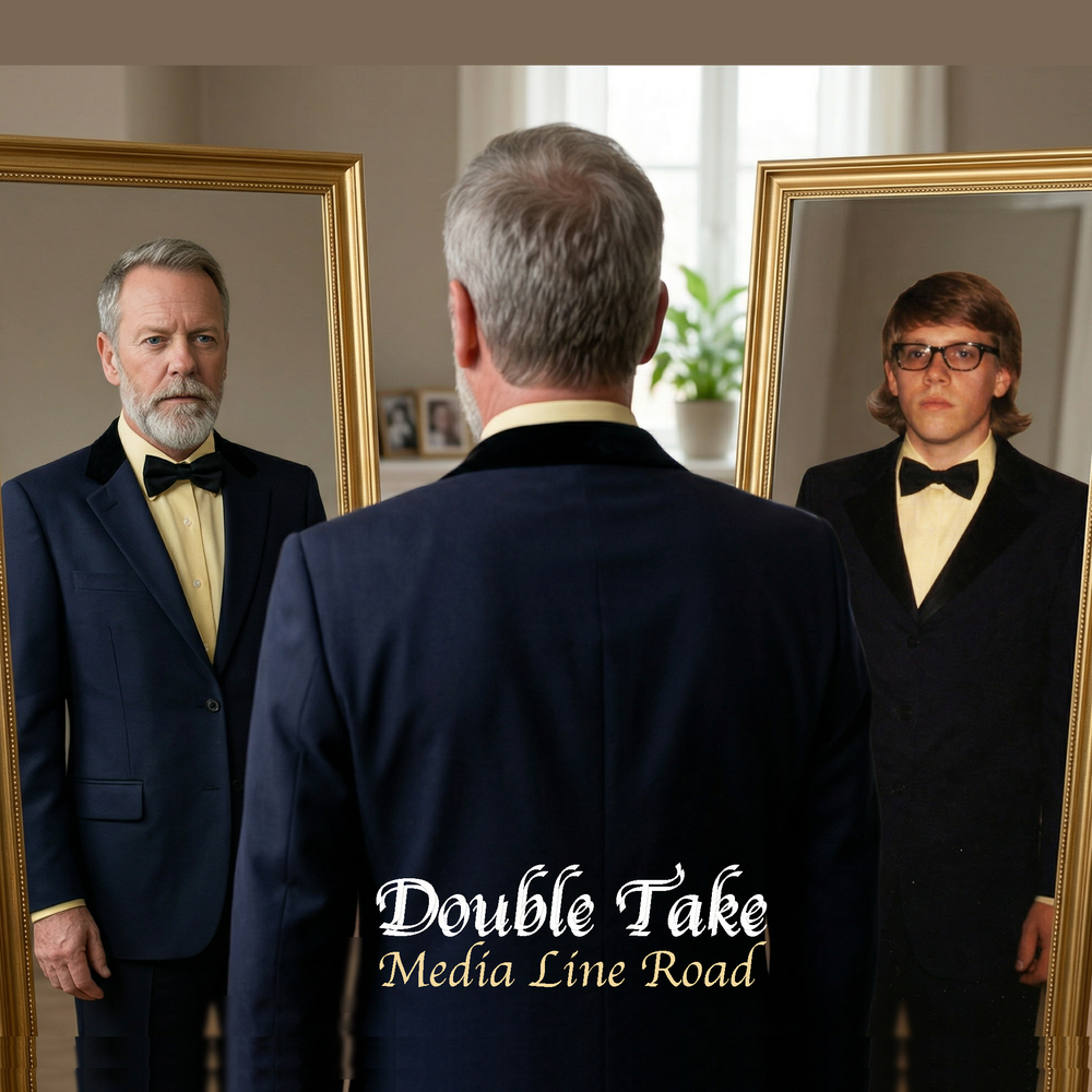 Media Line Road ‘Double Take’ album image showing mirrored reflections symbolizing the evolution of the artist’s music.