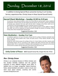 Guest Musician, Chant Workshop & Taize