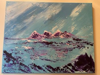 Arctic Purple Mountains Under Snowy Splashed Sky  20" x16"

