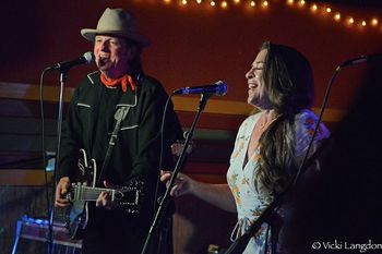 June 20, 2019. With Chuck Mead at Dee’s Cocktail Country Lounge. Nashville, TN. "We look pretty dang happy singing ('Baby Ride Easy')!!"
