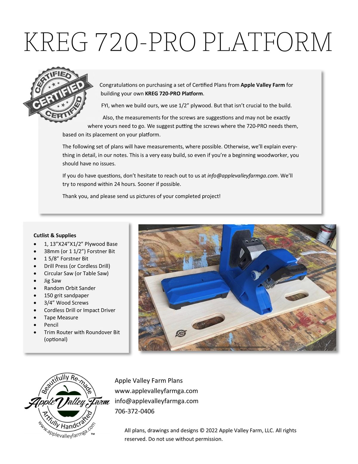KREG 720 Pro Platform Downloads Plans