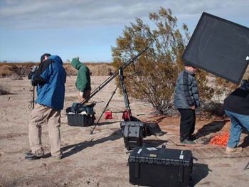 CrewVid1 Zach, Glenn, Sugar and Juan setting up a shot on the Good As Gone video shoot.
