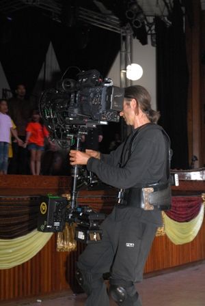 This camera weights 100 pounds but has a stabilizer so images are still. He looks like terminator, right ?

