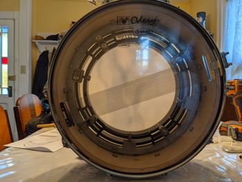 A zikit insert installed inside of my Odery Birch Snare Drum with Tigerwood Outer Ply
