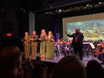 Leading a sing-a-long with Steve Eva and the wonderful Chagrin Falls Studio Orchestra
