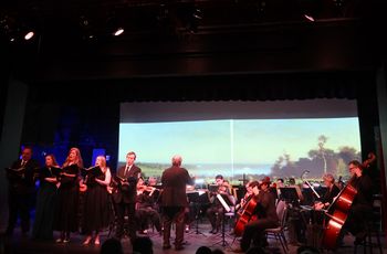 Thomas Love, Anna Buescher, Tara Hawley, Ellie Kelly, and George Morgan singing with the Chagrin Falls Studio Orchestra at Chagrin Valley Little Theatre

