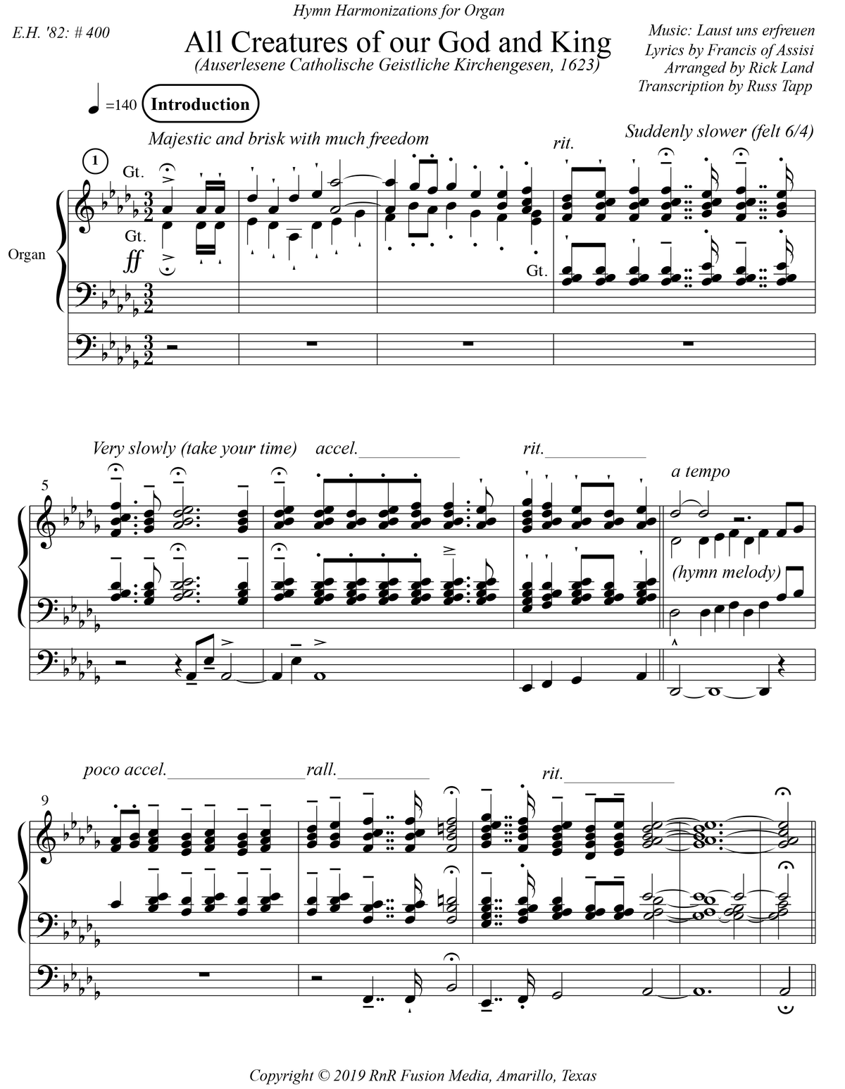 ALL CREATURES OF OUR GOD AND KING (HYMN HARMONIZATION)
