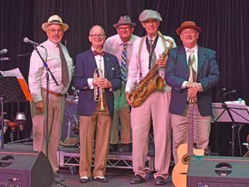 The band at the OC Fair August 2025 -special guest Frank Lenz on drums.
