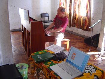 Testing the piano before the auditions.
