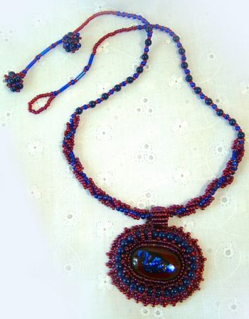 BEADED DICHROIC PENDANT on Spiral Rope
