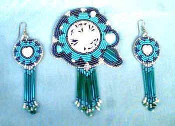 BROOCH & Earrings - Native American Couching
