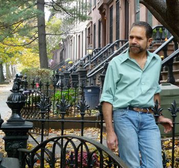 Mosci in front of Bay Ridge, Bklyn brownstones
