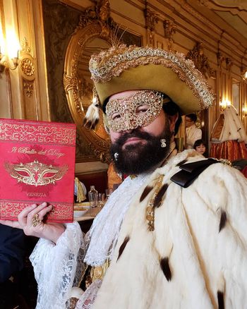 Randall MacDonald day outfit with invitation to Il Ballo del Doges February 22, 2020
