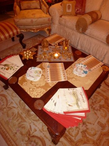 "The 12 Days of Champagne" Party.  12 Days of Christmas napkins and dishes and 12 courses each inspired by the gits in the song.  December 19, 2105
