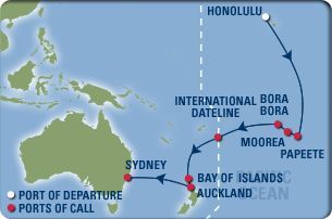 RADIANCE itinerary through the South Pacific Ocean.
