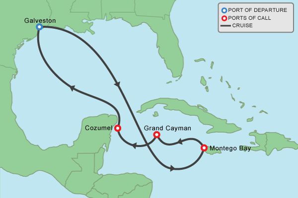 One of 'SPLENDOUR's many different Itineraries from Galveston, Texas.
