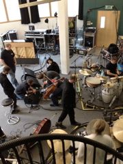 Seting up for rehearsal at Music Bank in London
