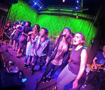 Jamila at Saint Rocke in Redondo Beach, CA Jamila sings with fellow chicks at the Chick Singers LA event.
