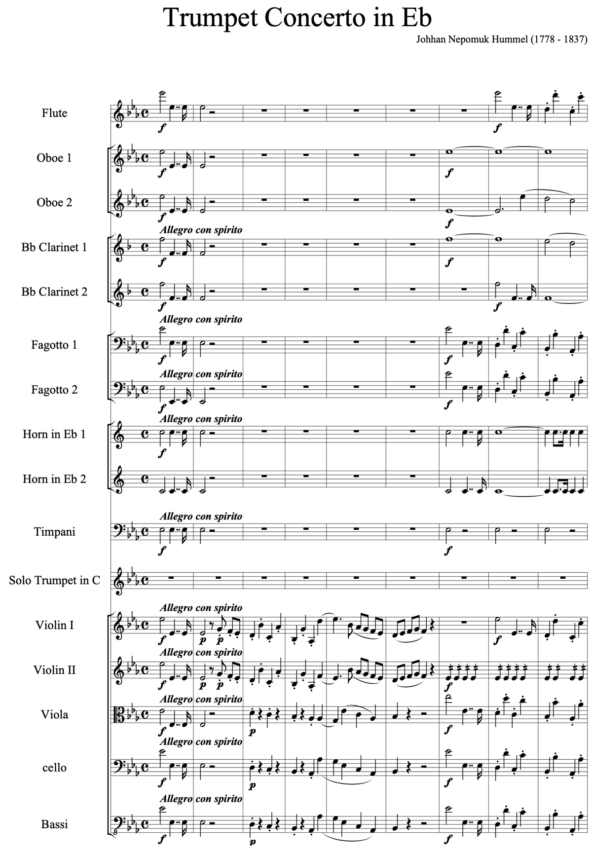 Hummel Trumpet Concerto in Eb - Orchestra Material