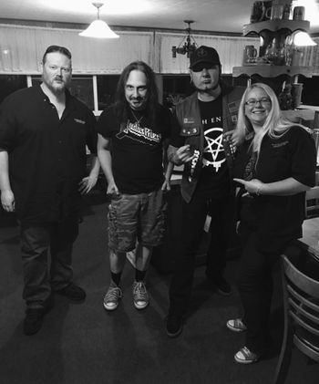 Wayne (GuitarHeads), Mike LePond, Metal Mike and Jamie (GuitarHeads) After Dinner.
