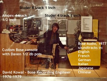 Mixing and editing at Bose Corporation. I was humbled to work with Dr. Bose.
