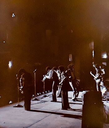 Kool and the Gang from the side of the stage in 1970 during the time that Black Ivory was introduced by them, playing behind BI for two songs at the beginning of their own set.
