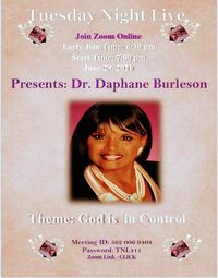 Tuesday Night Live with Special Guest Dr. Daphne Burleson