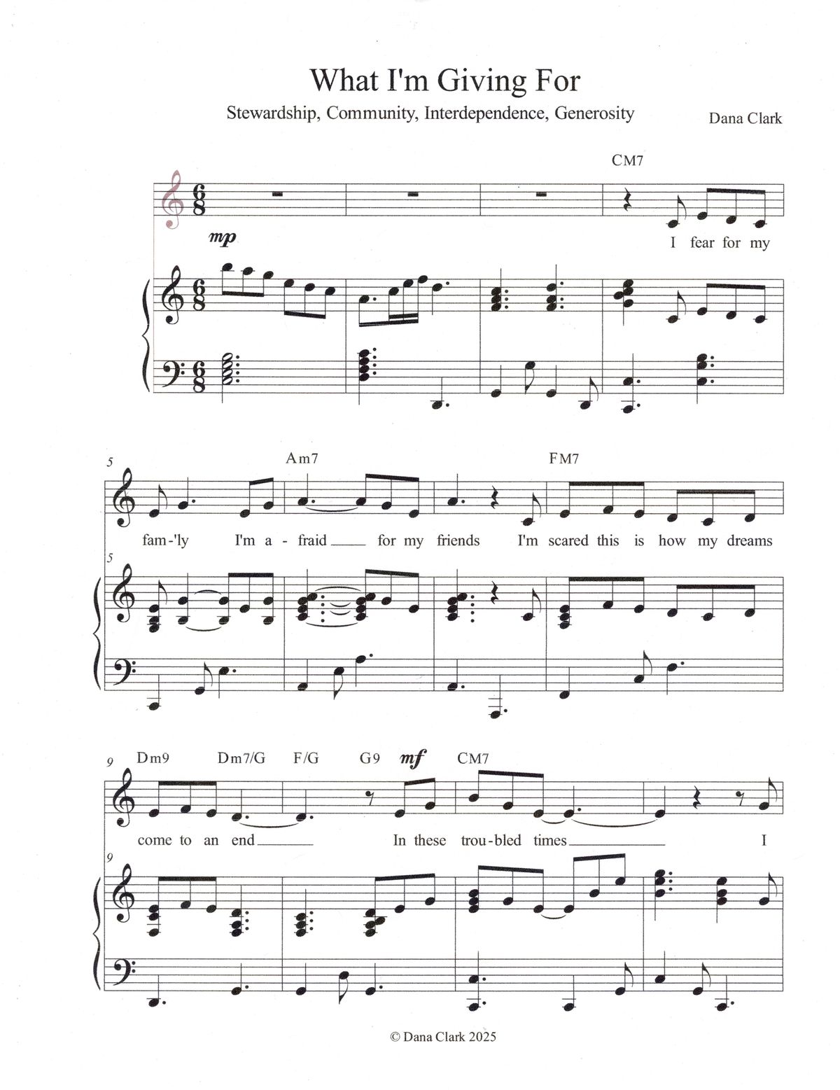 What I'm Giving For  -  Piano/Vocal  -  Alto Range   -  6 pages