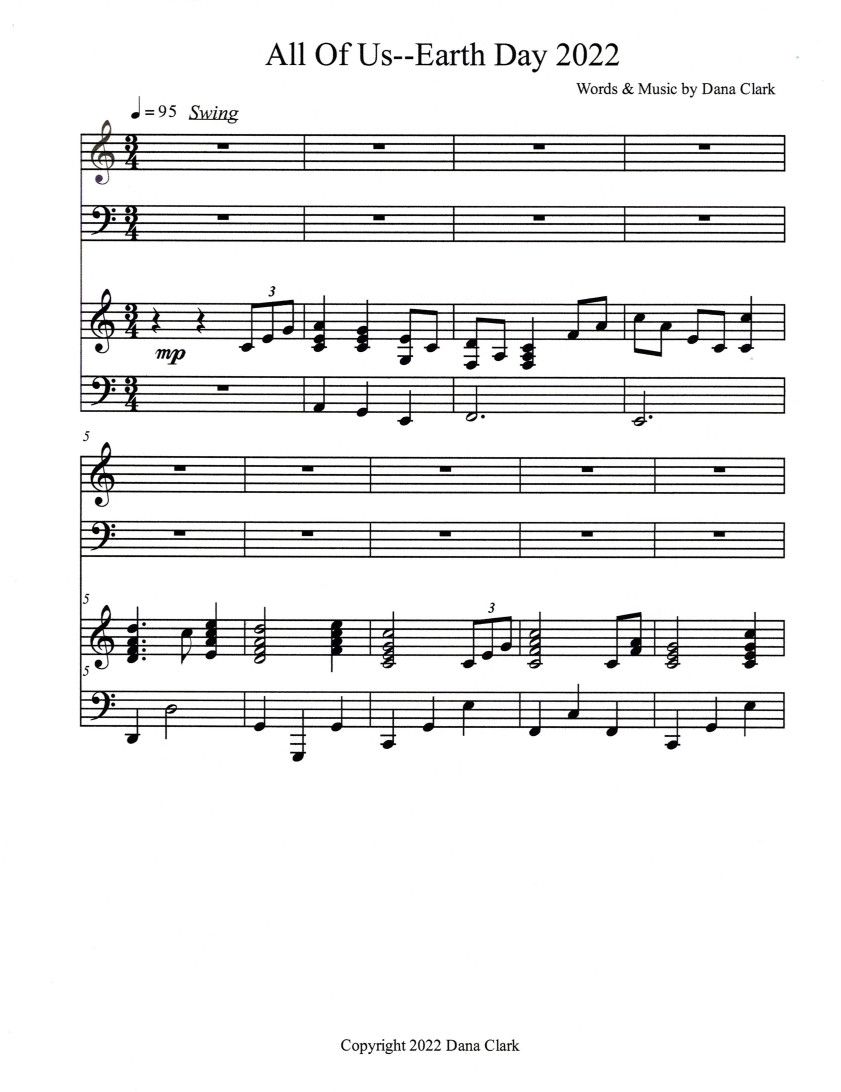 All of Us--Unlimited Copies, SATB + Piano Accompaniment, Key of C, 8  pages