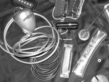 Green bullet mic Harp mic - made made at the Muzak store on the south side of Syracuse, NY, Hohner harps and guitar pickups
