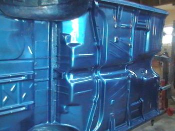 underneath_on_rotisserie off the frame restoration and the beginning of Ocean Girl
