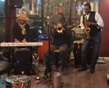 The Trio at Rucker Cigar w/guest Ed Johnson Moses Hall, Calvin Whittaker, Me, Ed Johnson
