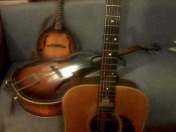Martin D28, 1949  Harmony student jazz guitar, and 1940 Kalamazoo mando
