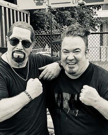 Twisted Sister bass man MARK THE ANIMAL MENDOZA with our very own bass man, DAMIAN.  Photo by NicVan7 Prod.
