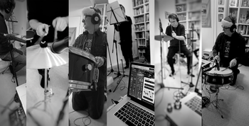 Parallel Lives - recording session behind the scenes. Photos by Mark Gatland and Malcolm Galloway. Collage by Malcolm Galloway.
