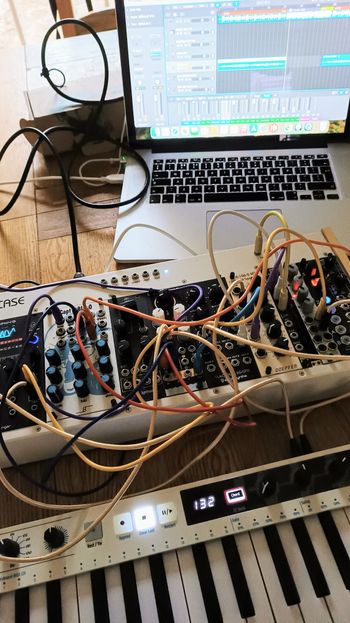 Synth recording, Parallel Lives. Photo by Mark Gatland
