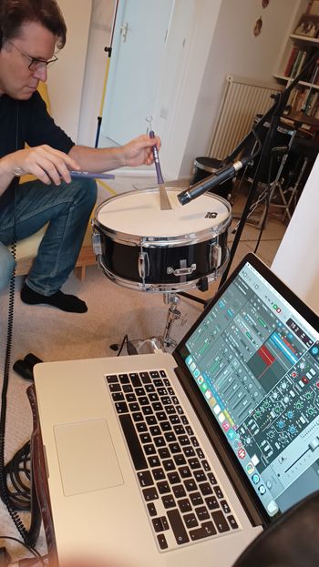 Snare recording, Parallel Lives. Photo by Mark Gatland
