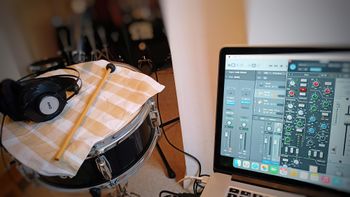 Snare recording, Parallel Lives. Photo by Mark Gatland
