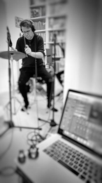 Malcolm playing a cymbal. Photo by Mark Gatland.
